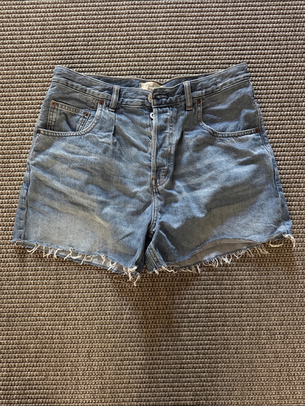 Madewell Light Blue High-Rise Raw Hem Denim Shorts